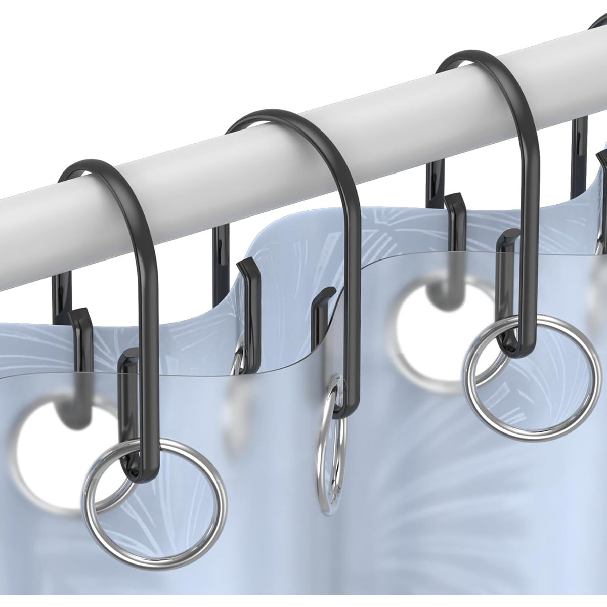 Double Sided Shower Curtain Rings Rust Proof，12 Pcs Shower Hooks For Inside Shower，Smooth Sliding Anti-Drop Double Shower Rings For Curtain